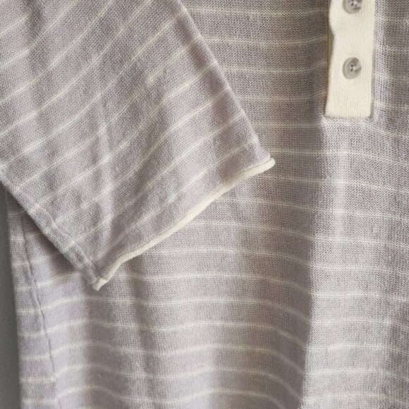 Gentle Fawn Women's Sz XS Purple Linen Striped Henley Short Sleeve T-Shirt Top - Picture 9 of 14